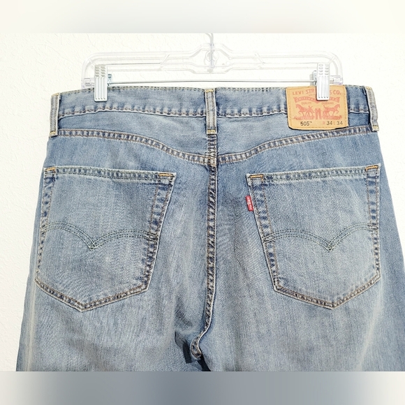 Levi's 505 Regular Fit Men's Jeans W34 L34 Light Wash Straight Leg 100% Cotton - Picture 4 of 7